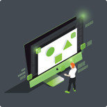 Business professional analyzing traffic data on computer screen with automated AI processing visualization
